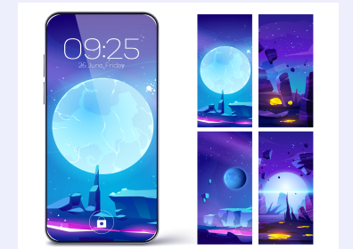 Phone screen with illustrations